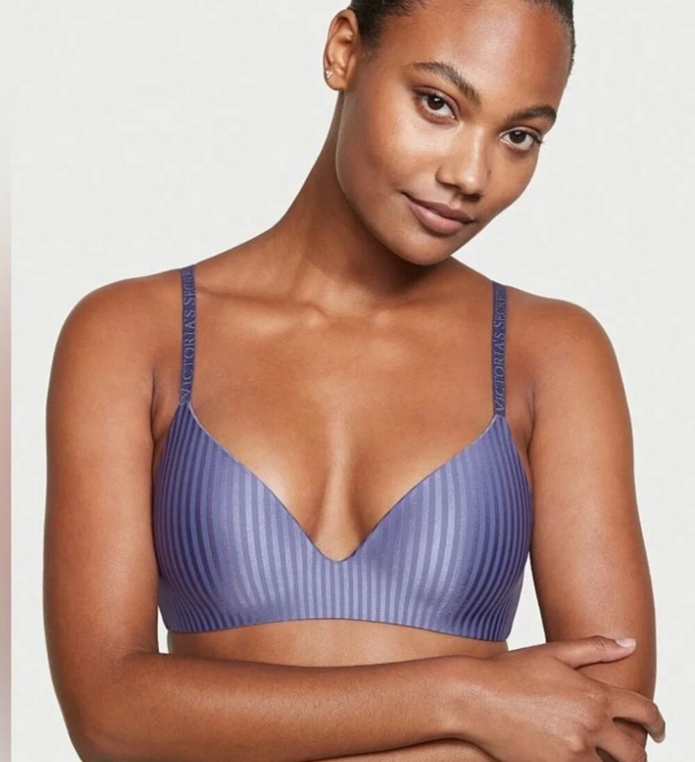 Victoria's Secret T-Shirt Lightly Lined Wireless Bra Striped Purple 34C